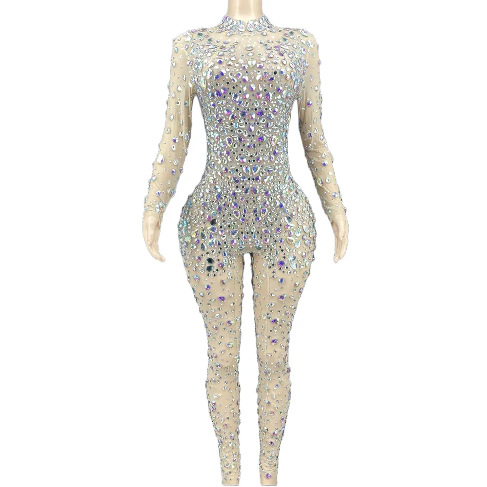 

Shining Sparkly Rhinestones Crystal Sexy Jumpsuits For Women Nightclub DJ DS Stage Singer Drag Queen Costume Party Wears