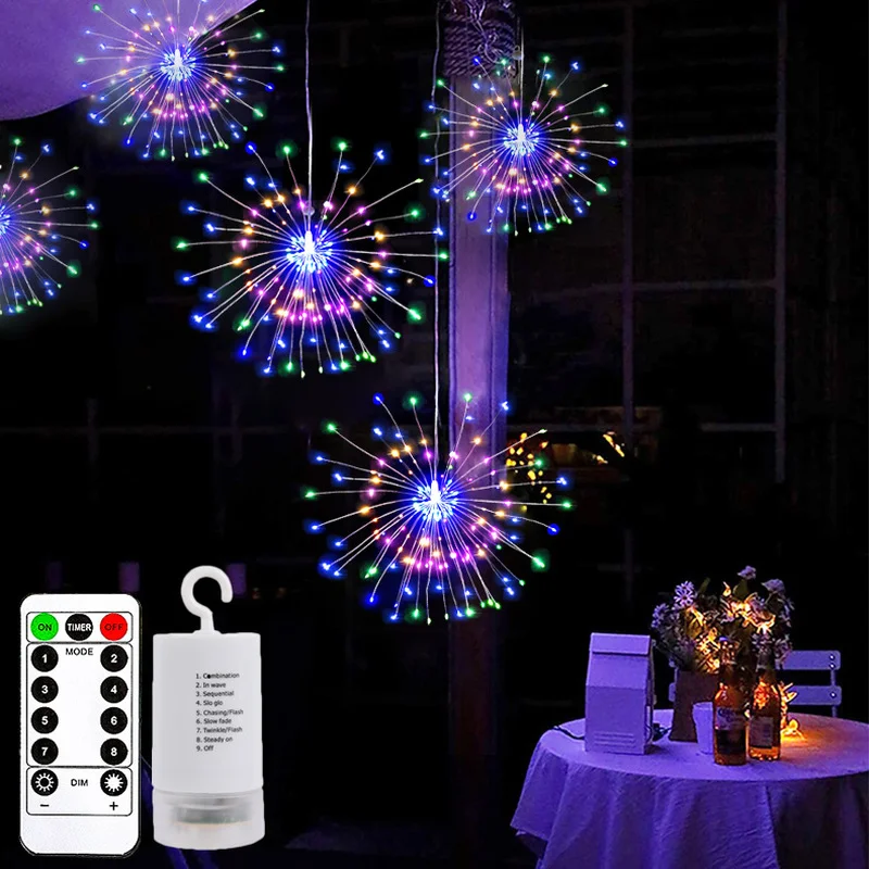 LED Nachtlicht mit Fernbedienung 180 Led Feuerwerk String Lichter Explosion Stern Kupfer Silber Draht Fee Licht Hängen Lampe Dekoration