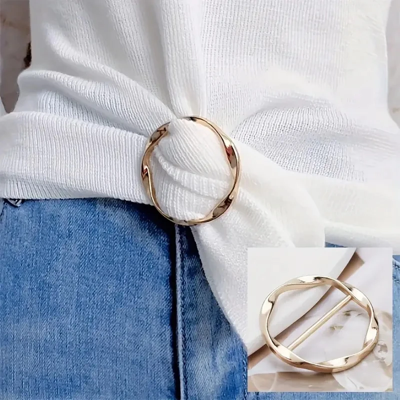 5 Stück einfache modische Metallschnallen, verstellbare T-Shirt-Eckknoten-Schnallen und Schal-Dekor-Verschlüsse für Damen, stilvolle Accessoires – Detail 2