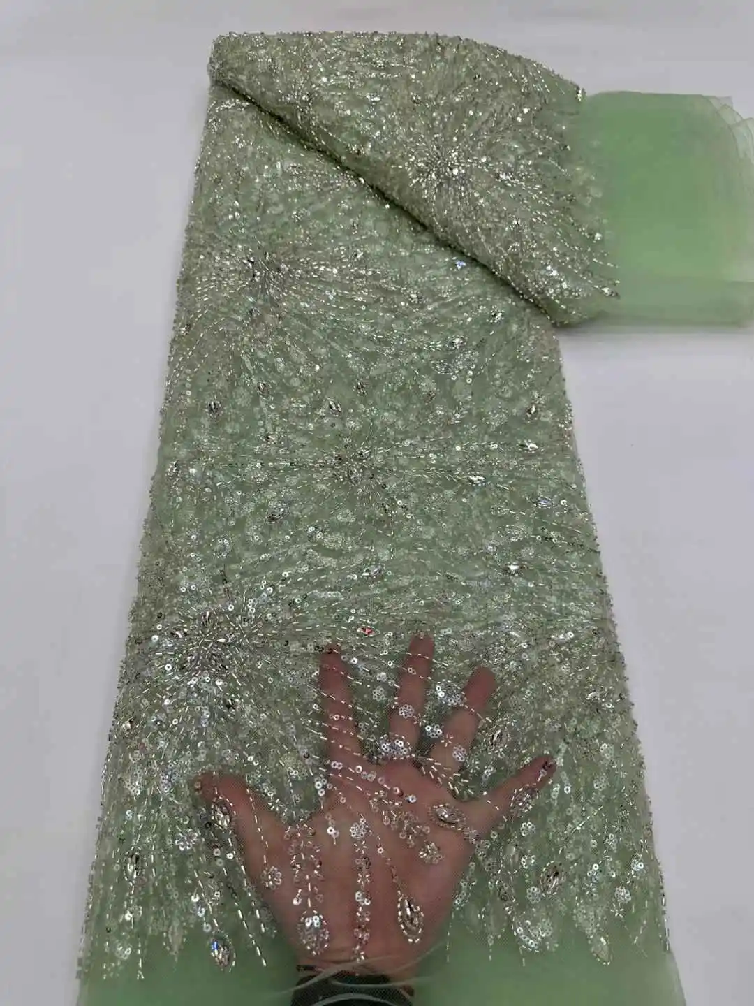 2026 Luxury French African Handmade Embroidery Crystal Stone Beads Lace High Quality Nigerian Sequin Lace Fabric For Wedding Dre
