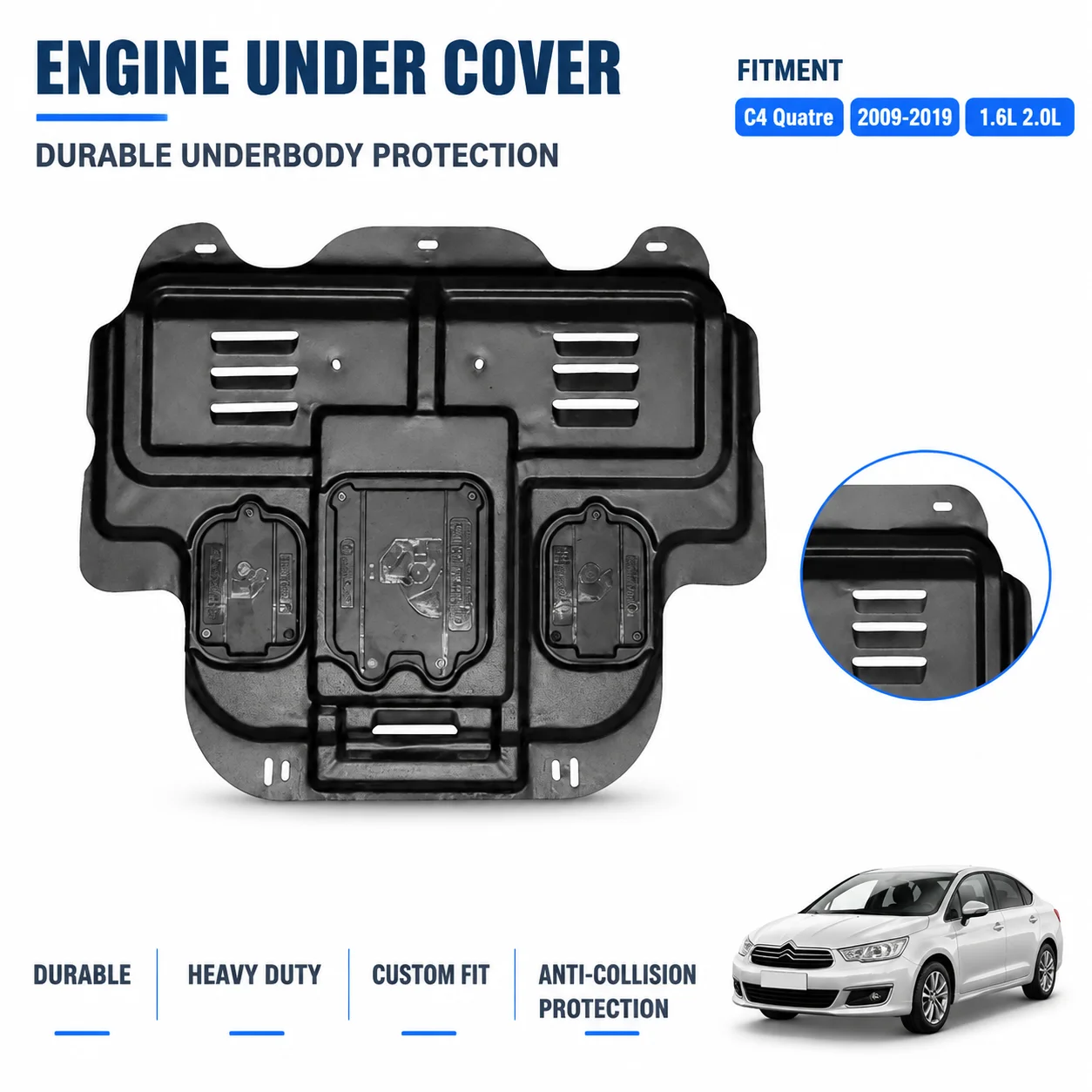3D Skid Plate Fit For Citroen C4 Quatre 2009-2019 1.6L 2.0L Heavy Duty Underbody Protection Anti Collision Design Custom Fit