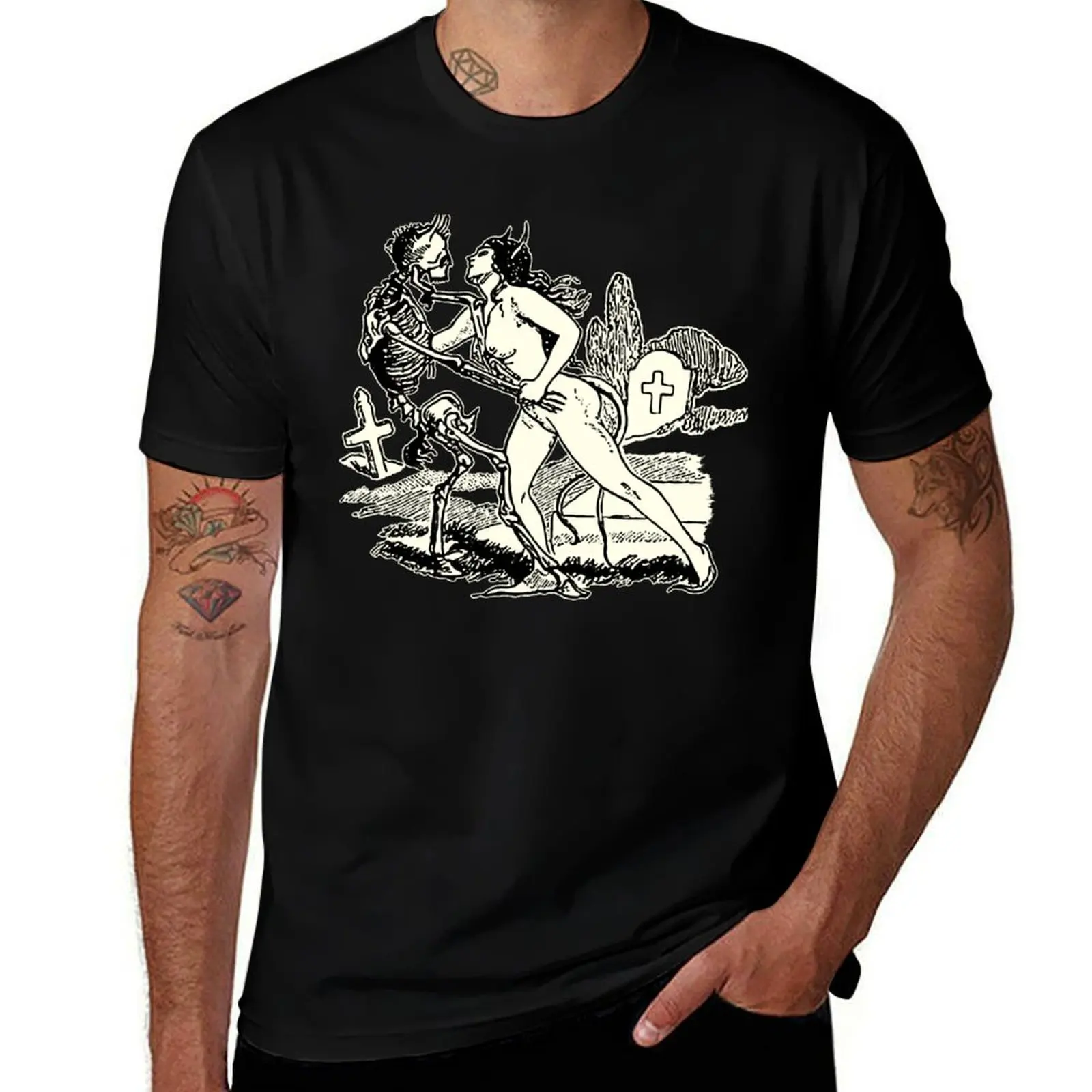 Demons seduction - bichrome print T-Shirt All Match Basic Short Sleeve Top T-Shirt