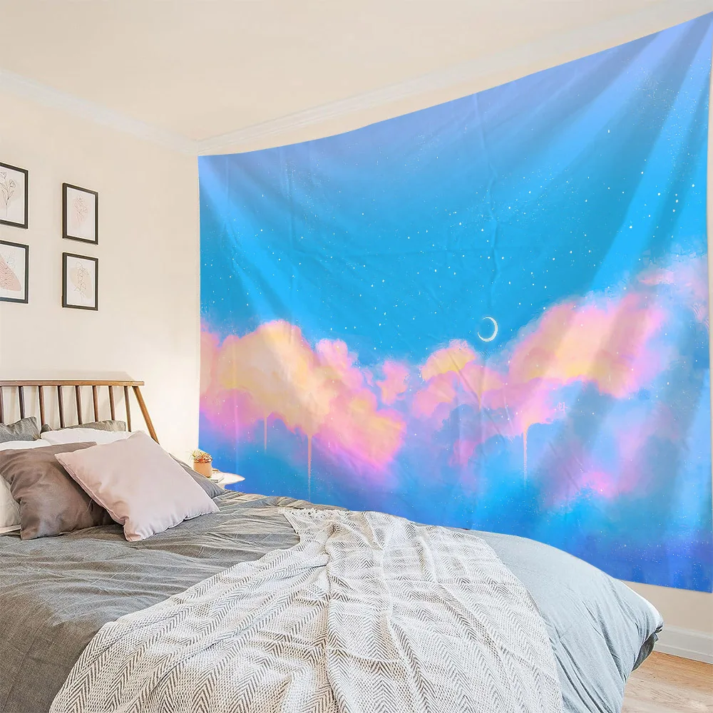 

Dream sky tapestry children's room wall decoration wall hanging cloud starry sky cartoon illustration bedroom background cloth