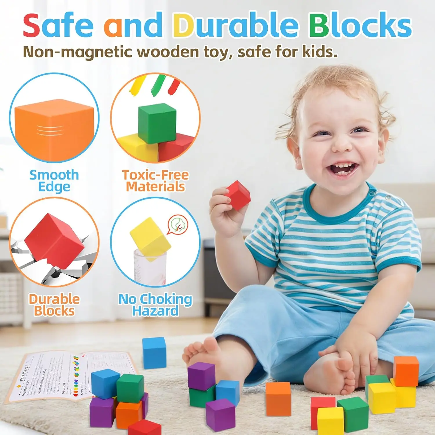 Cube Blocks Counting Sorting Colorful Unfinished Square Building Block Making and DIY Craft Stacking Blocks Toys for Kids Adults