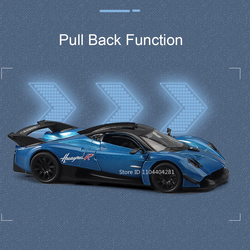 1:32 Pagani Huayra R Miniature Model BC Diecast Alloy Car Toy Sound Light Rear Wheel Return Force Doors Opened Cars Collect Gift