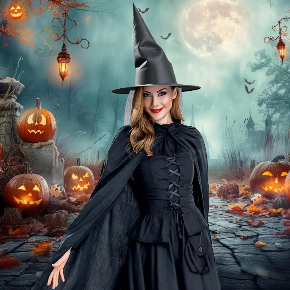 قبعة ساحرة ناعمة قابلة للتنفس قبعة ساحرة داكنة غامضة مع زخرفة شرابة للنساء من قماش أكسفورد للحفلات التنكرية #5