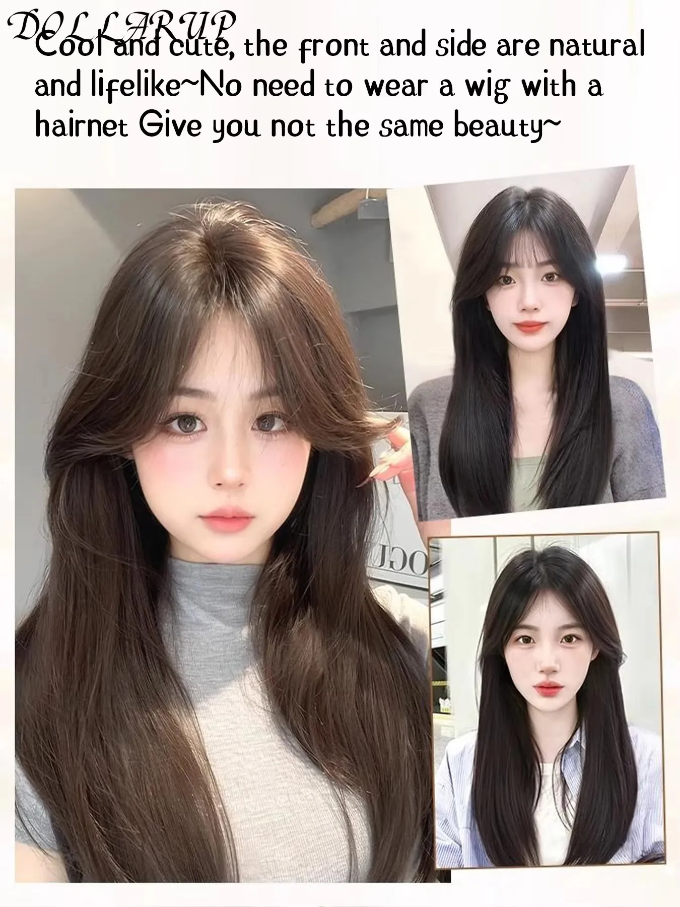 JKL الشعر القبعات العالية للنساء 21.5 ''شعر علوي مستقيم مع الانفجارات لتخفيف الشعر قطع الشعر الاصطناعية الانفجارات الشعر التمديد #6