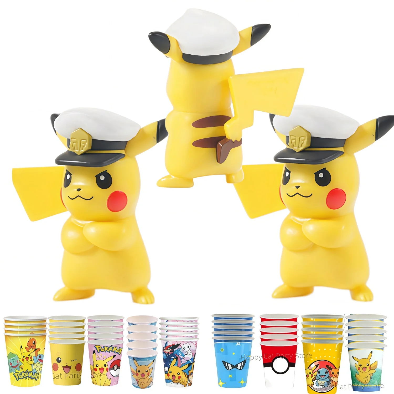 Tasse de fête Pokemon, décor de fête d'anniversaire, tasse jetable Pikachu, boule en papier, réception-cadeau pour bébé, cadeaux pour enfants garçons, fournitures de fête