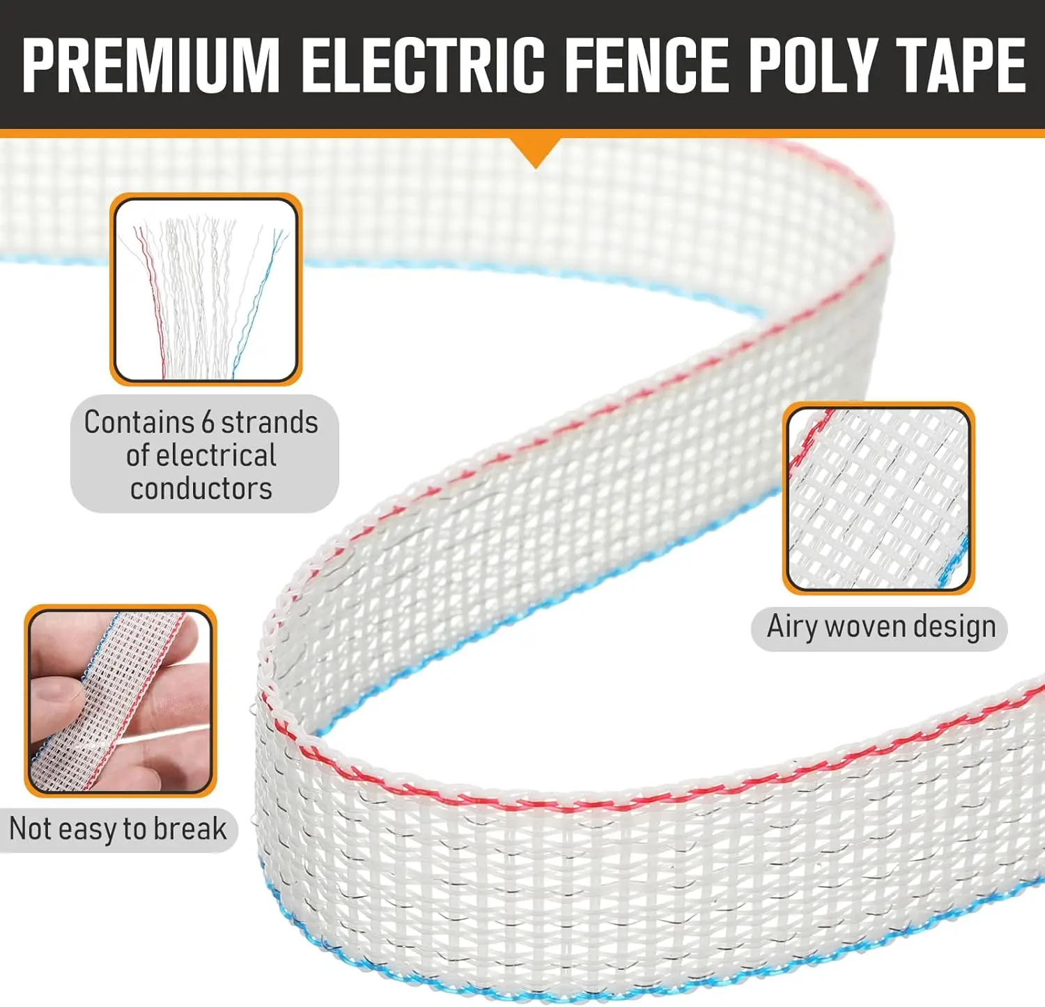 Livestock Fencing - High Visibility Electric Fence Tape, Polytape Material