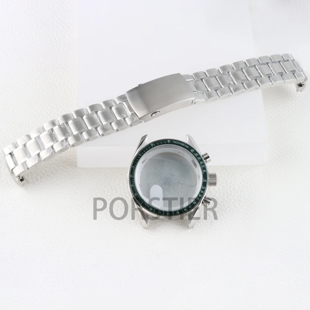 

Silver VK63 Case Solid 316L Stainless Stainless Steel Bracelet for Chronograph VK63 VK64 Movement 32.5mm Dial Waterproof Case