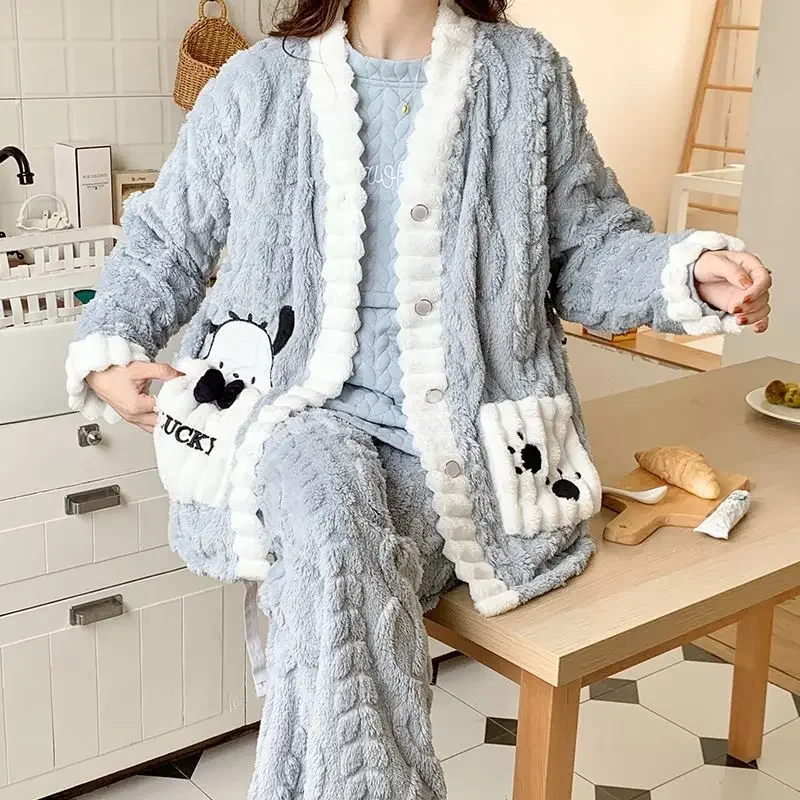 2024 Winter thickened maternity sleepwear coral velvet pyjama pour femme Thickened warm home clothes women homewear