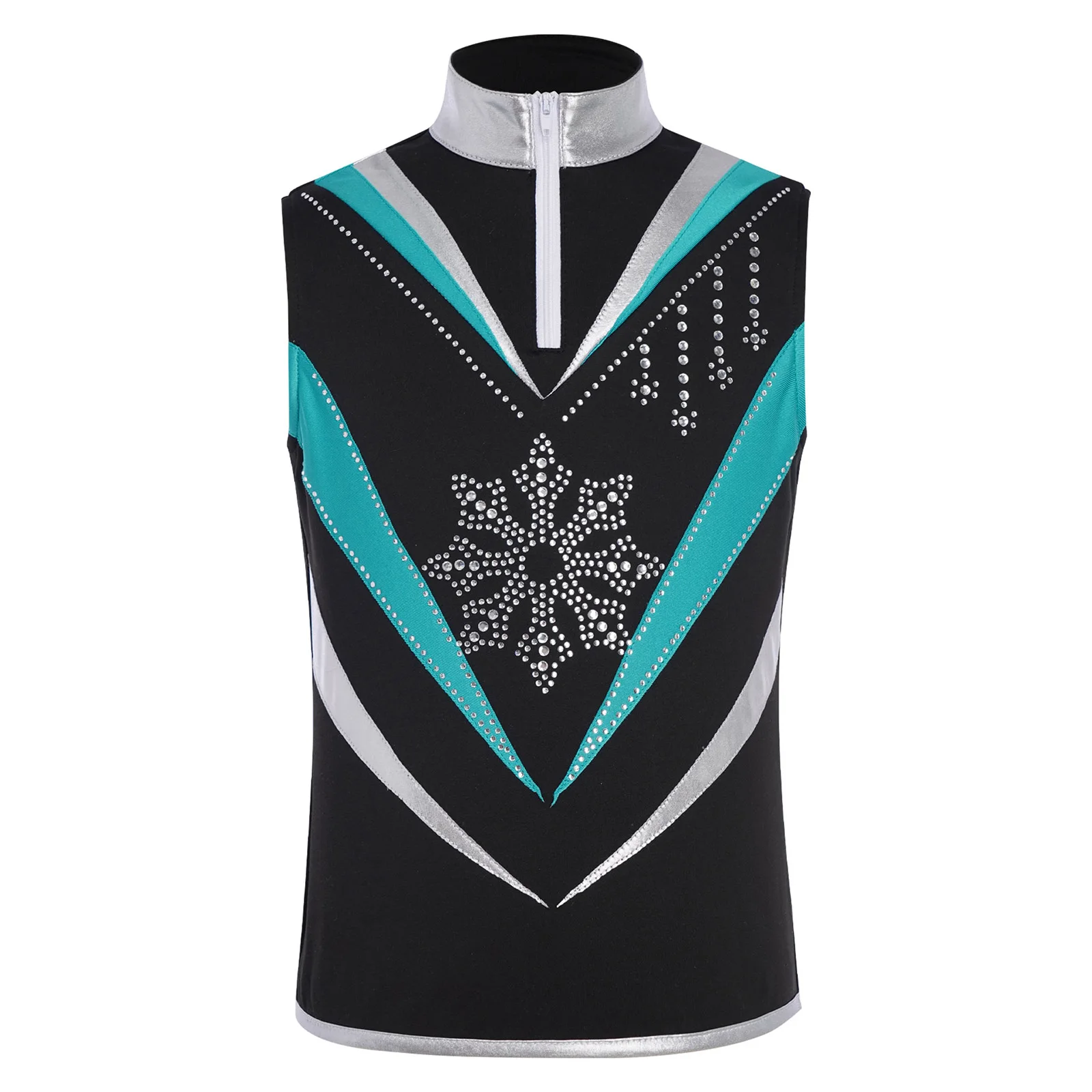 Chaleco de baile de patinaje artístico para niños y niñas, camiseta sin mangas con cuello levantado, copo de nieve brillante, Ballet, Yoga, entrenamiento de baile, práctica