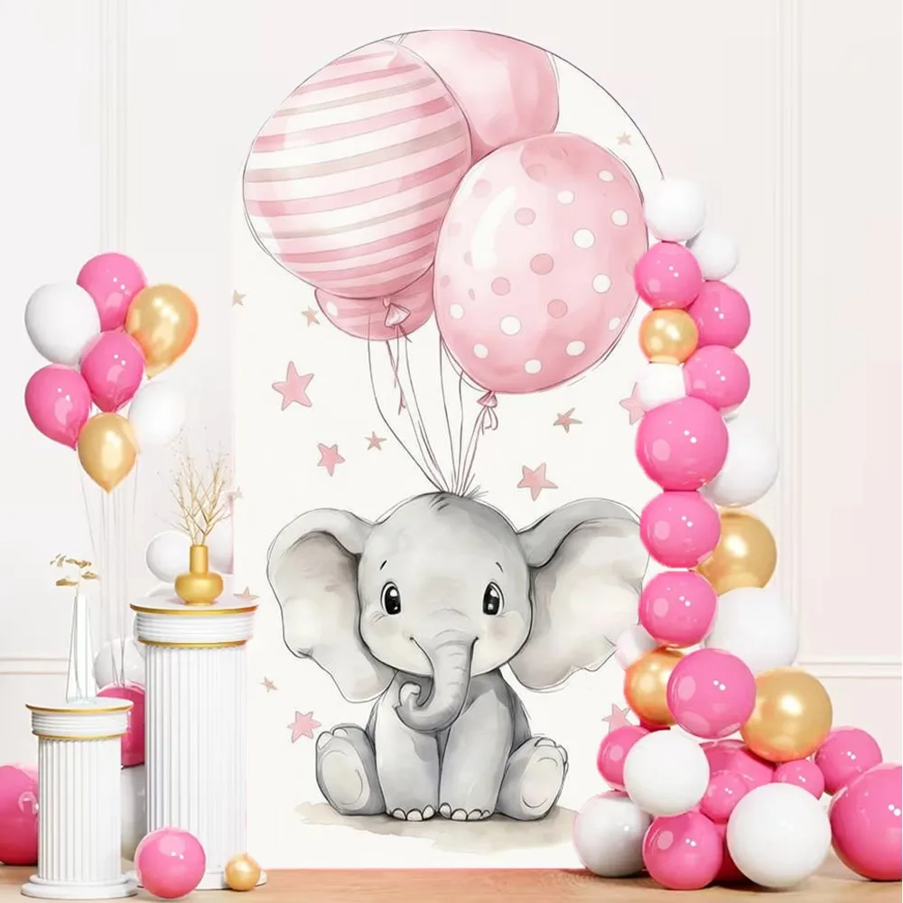 Gender Reveal Theme Arch Backdrop Cover Little Elephant Baby Shower Party Decoration Arched Background Elastic Arch Stand Covers