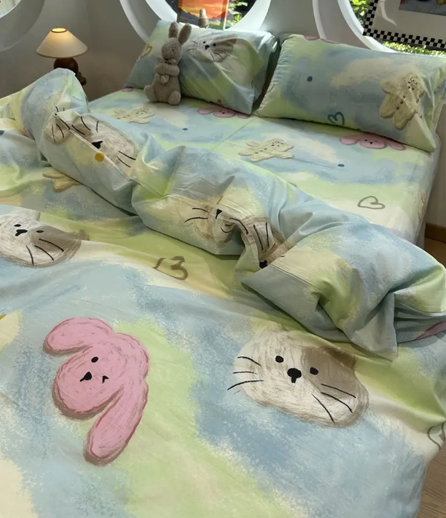 Cute cartoon bear cat dog bedding set 1.2 1.5 1.8 kid teen,twin full queen cotton home textile bed sheet pillow case quilt cover