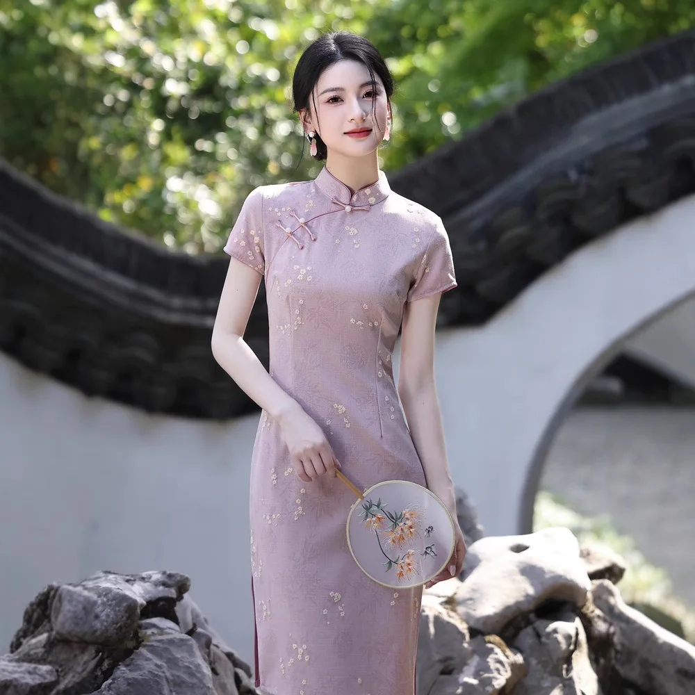 

Yourqipao летнее розовое модифицированное Cheongsam модное ретро средней длины Qipao китайское традиционное вечернее платье для девочек вечерние