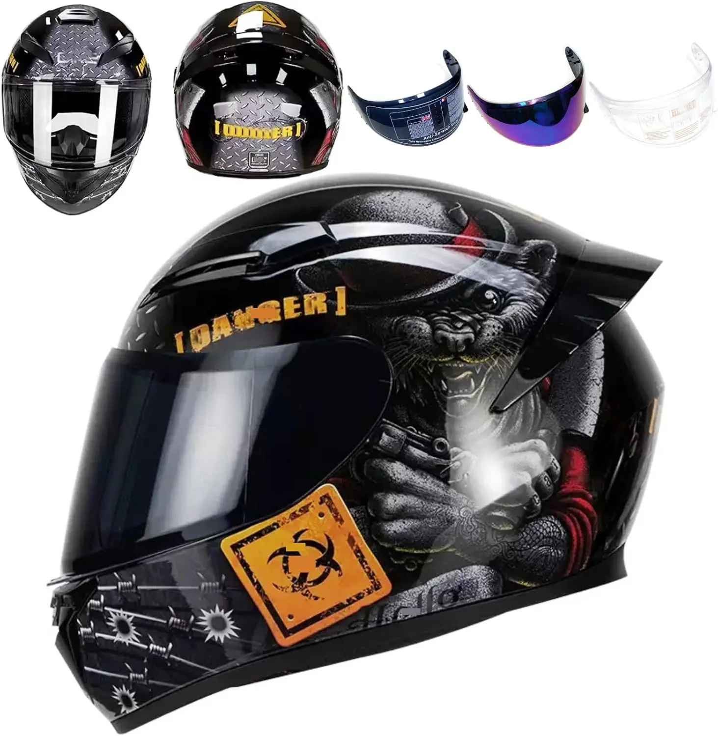 

Full Face Motorcycle Helmet Racing Motocross Helmets with Pinlock Compatible Clear Tinted Visors DOT Model Approved Street Bike