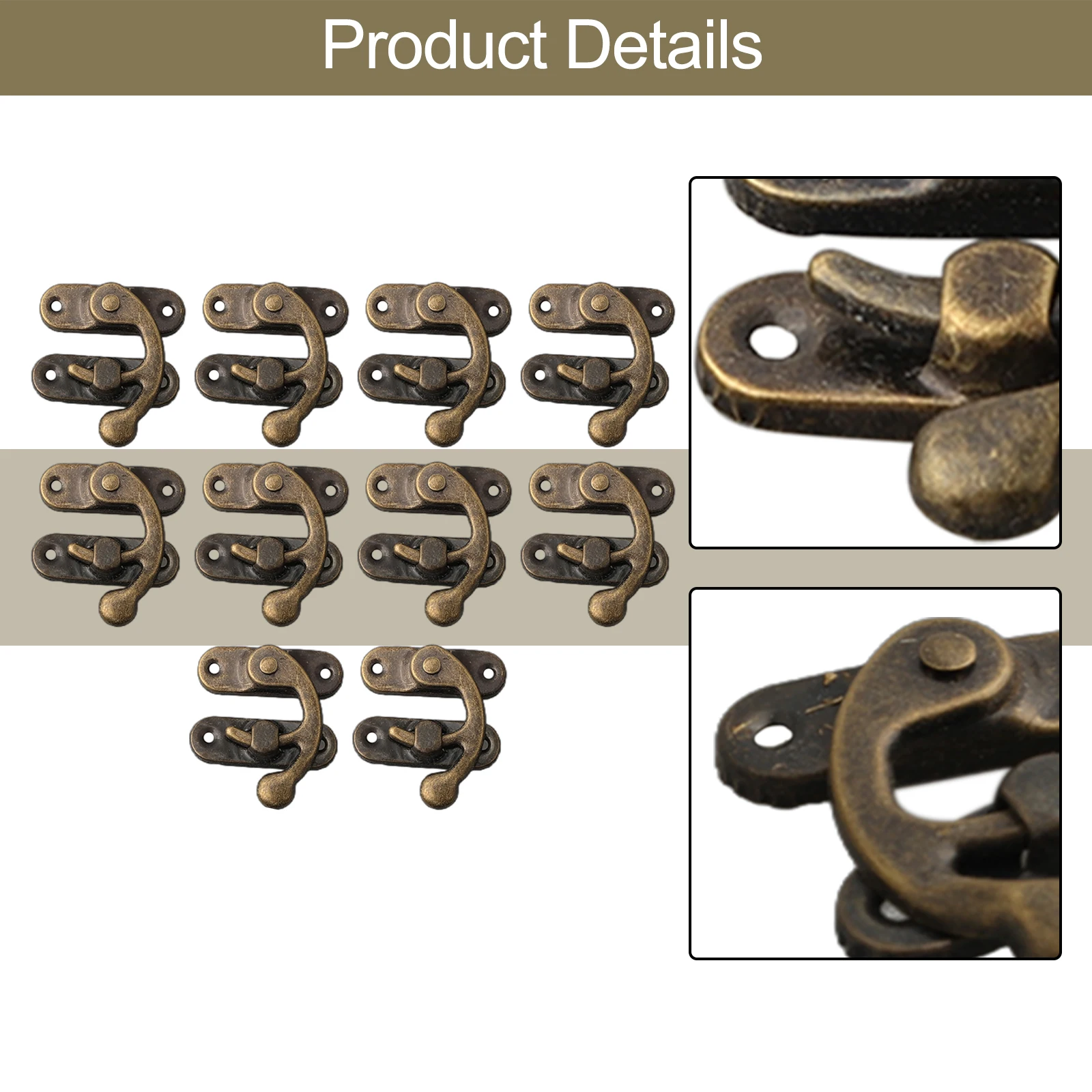 Mini Antique Bronze Wood Box Latch Clasp Lock W/ Fixing Screw 10Set Right Hook Great For Toolboxes Jewelry Boxes