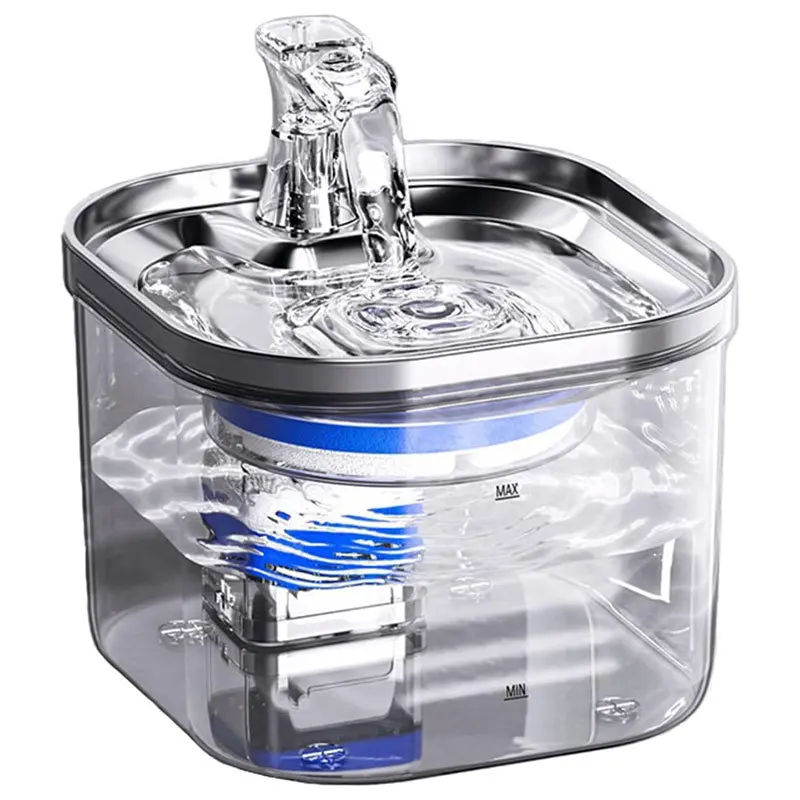 

2L Transparent Automatic Cat Water Fountain 304 Stainless Steel Cat Fountain Pet Water Dispenser with Filters