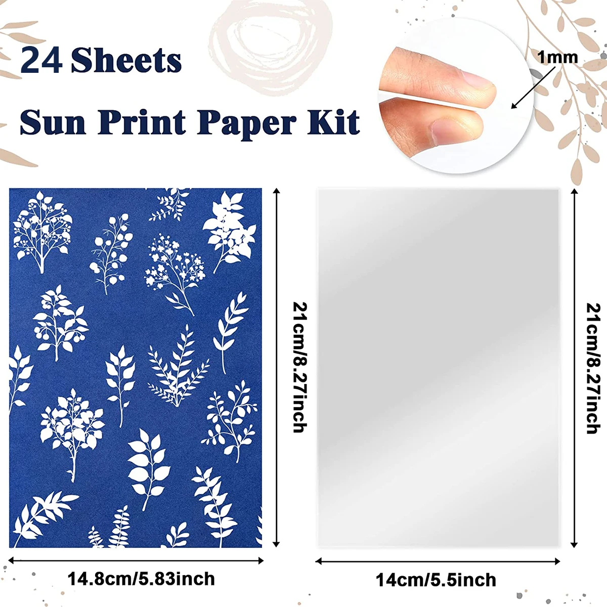 24pcs/40pcs Sun Print Paper Kit with Acrylic Panel Sensitivity Nature Printing Paper Solar Activated Cyanotype Papers for DIY