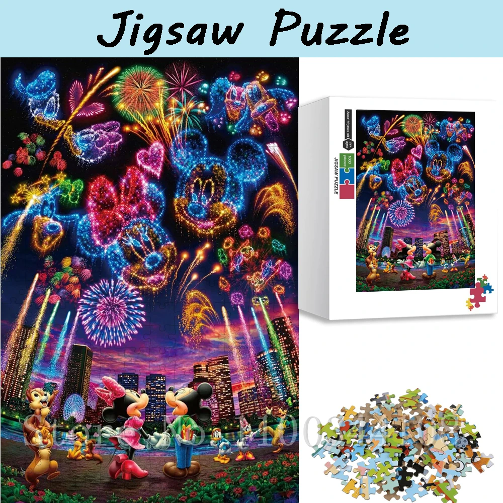 

Cartoon Character Disney Jigsaw Puzzles 1000 Pieces Mickey Minnie Mouse Firework Puzzles for Children Intelligence Education Toy