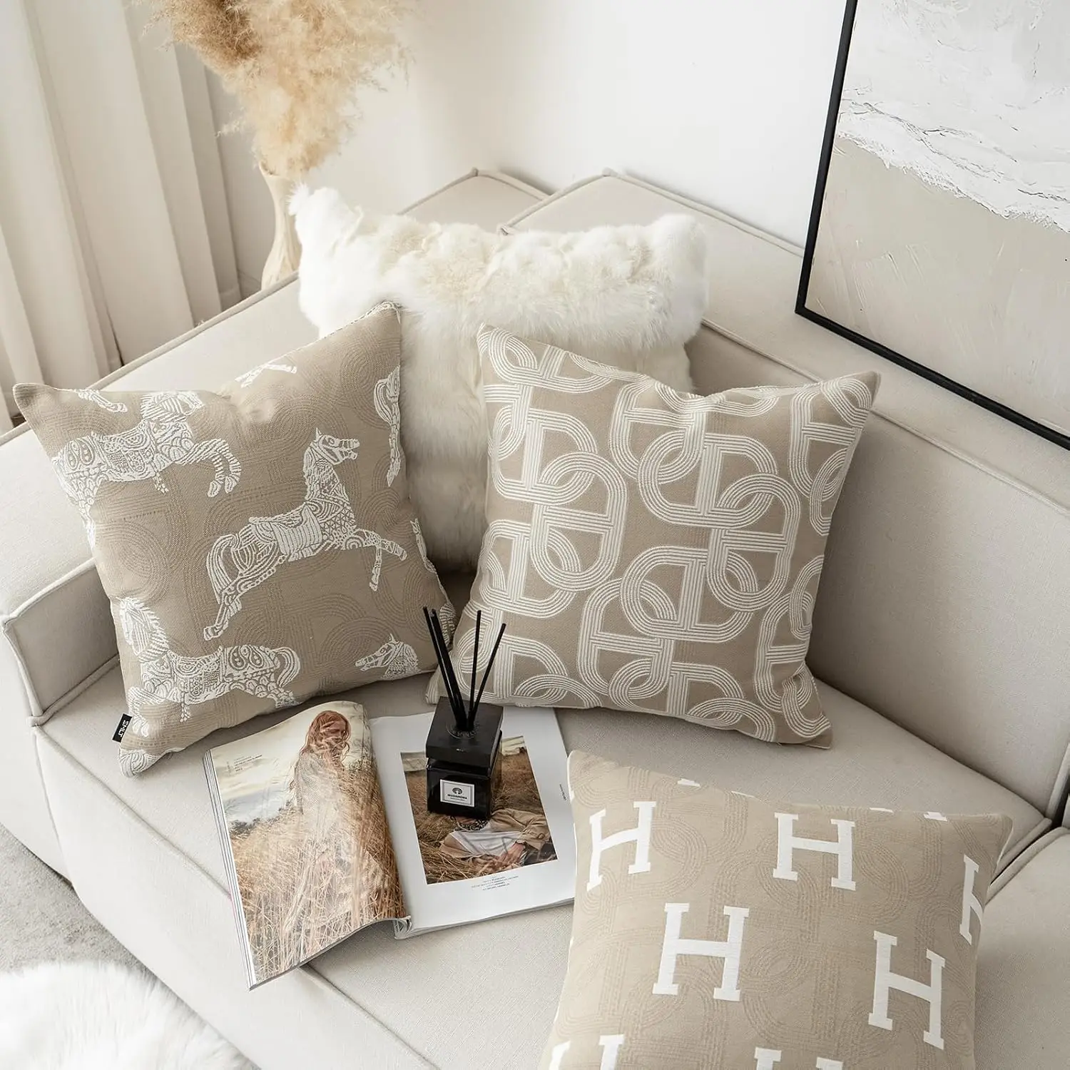 Modern Geometric Throw Pillow Cover for Sofa Cushion Beige Decorative Accent Pillow Case for Living Room Home Decor Storage