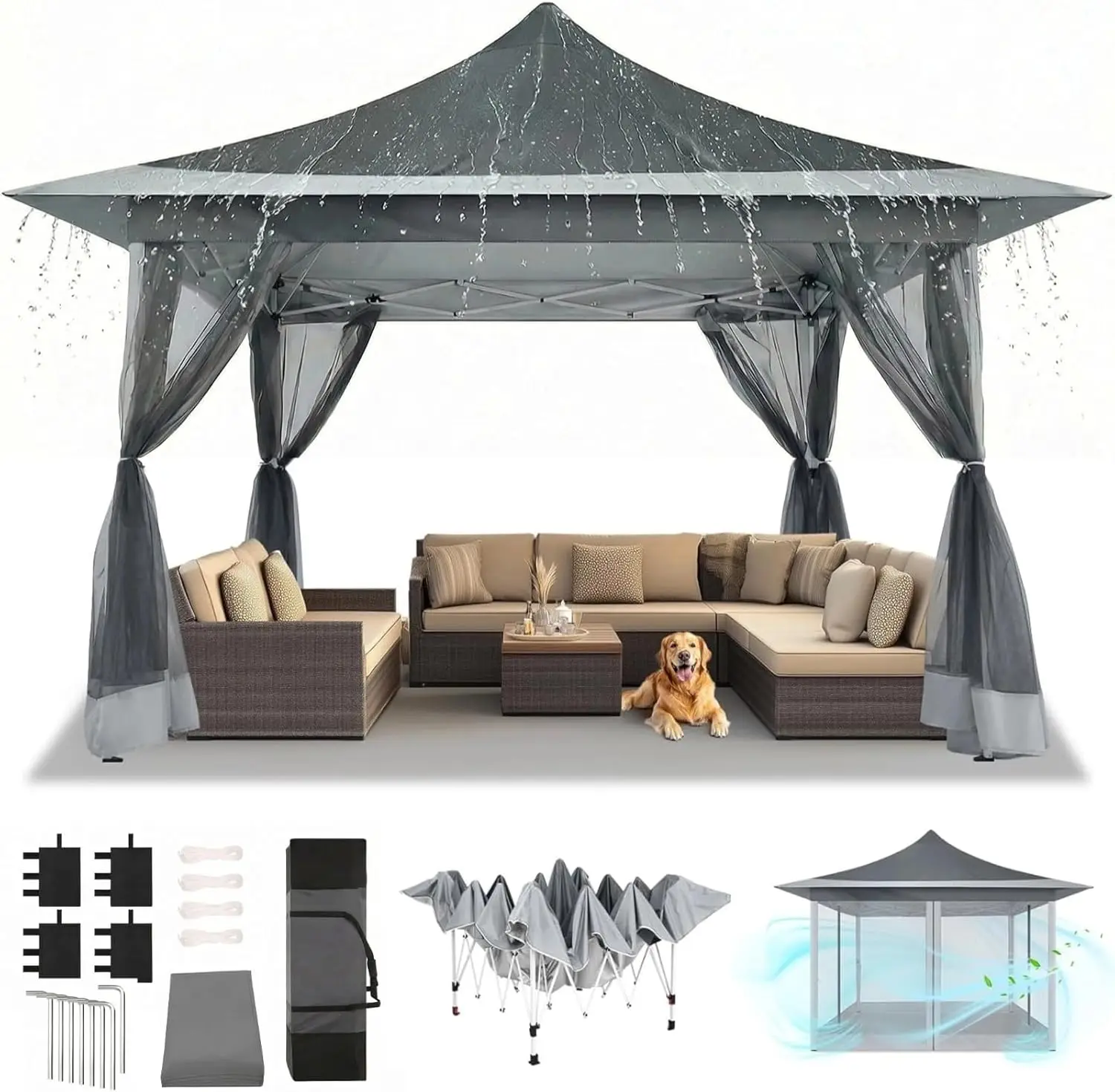12x12 Pop Up Gazebo in Clearance, Waterproof Upgrade, with Mosquito Nettings and Carry Bag for Patio, Garden, Lawn