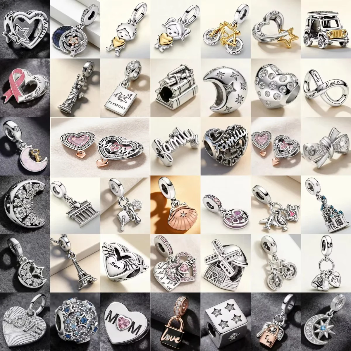 AliExpress NONE New 925 Silver Starry Sky Travel Castle Bicycle Charm Fit for Original Bracelets Necklaces DIY Boutique Jewelry Accessories