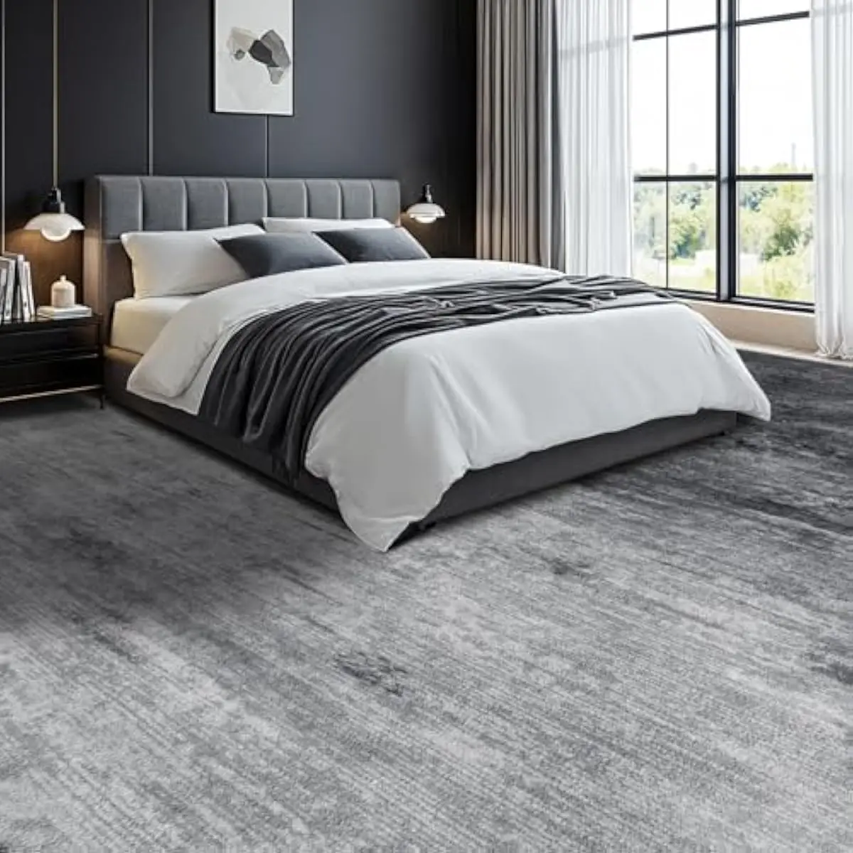 Washable Solid Vintage Area Rug, Stain‑Resistant Low Pile Large Carpet with Non‑Slip Backing for High Traffic Areas, Living Room & Bedroom