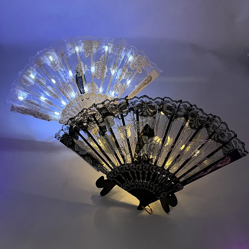 

New Luminous LED Fan Glowing Lace Rose Fan Lighting Up In The Dark Night For Bar Nightclub Party Dancing Music Performance