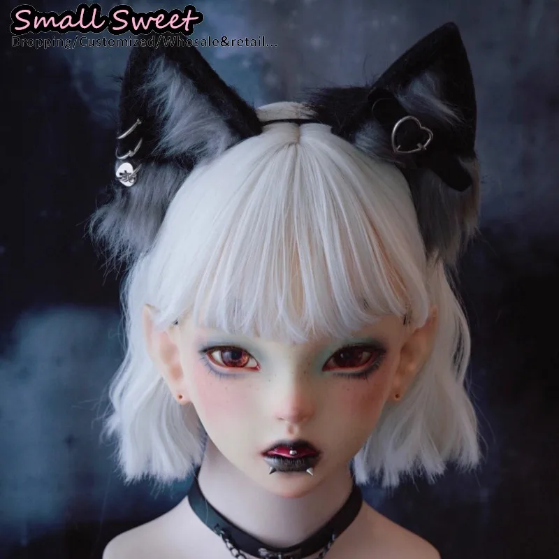 

Готическая Лолита ручной работы кошачьи уши волчьи уши обручи для волос панк субкультурные заколки из искусственной кожи с крестом в форме сердца аксессуары для косплея