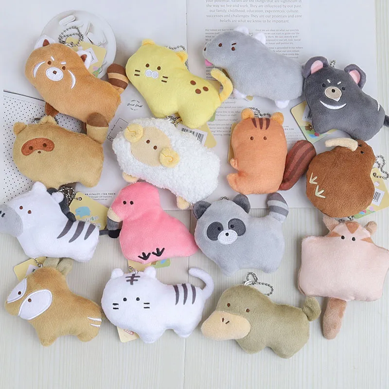 Cute Zoo Stuffed Animal Keychain Funny Small Eyes Cartoon Doll Plush Keychain For Bag Pendant Kawaii Raccoon Tiger Accessories