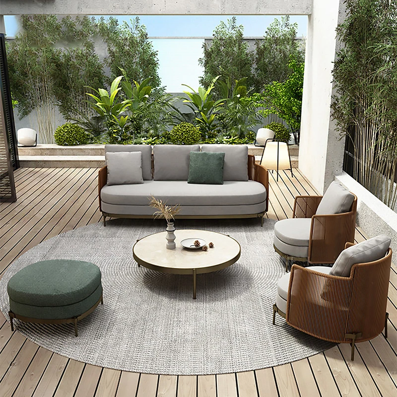 Outdoor Sofa Outdoor Courtyard, Garden, Terrace, Sunroom, Homestay, Chair Furniture, Model Home, Rattan Leisure Sofa Set