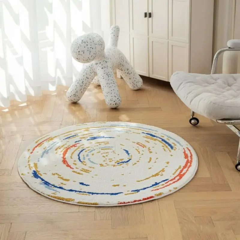 Fluffy Round Polyester Area Rug Abstract Bohemian Scatter Print Accent Mat Perfect Throw Rug for Kids Nursery Living Room Boho H