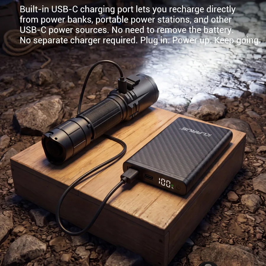 2027 NEW KLARUS Powerful Tactical Flashlight 2000LMS Shock-Absorbing Design Throw 500m Rechargerable Torch Light for Hunting