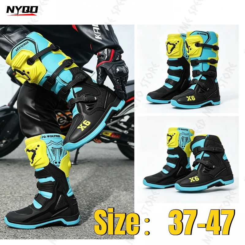 Motocross Boot Men Women Riding Mid-Calf Ankle Protective Shoes Motorbike Equipment Racing Long Motorcycle Boots