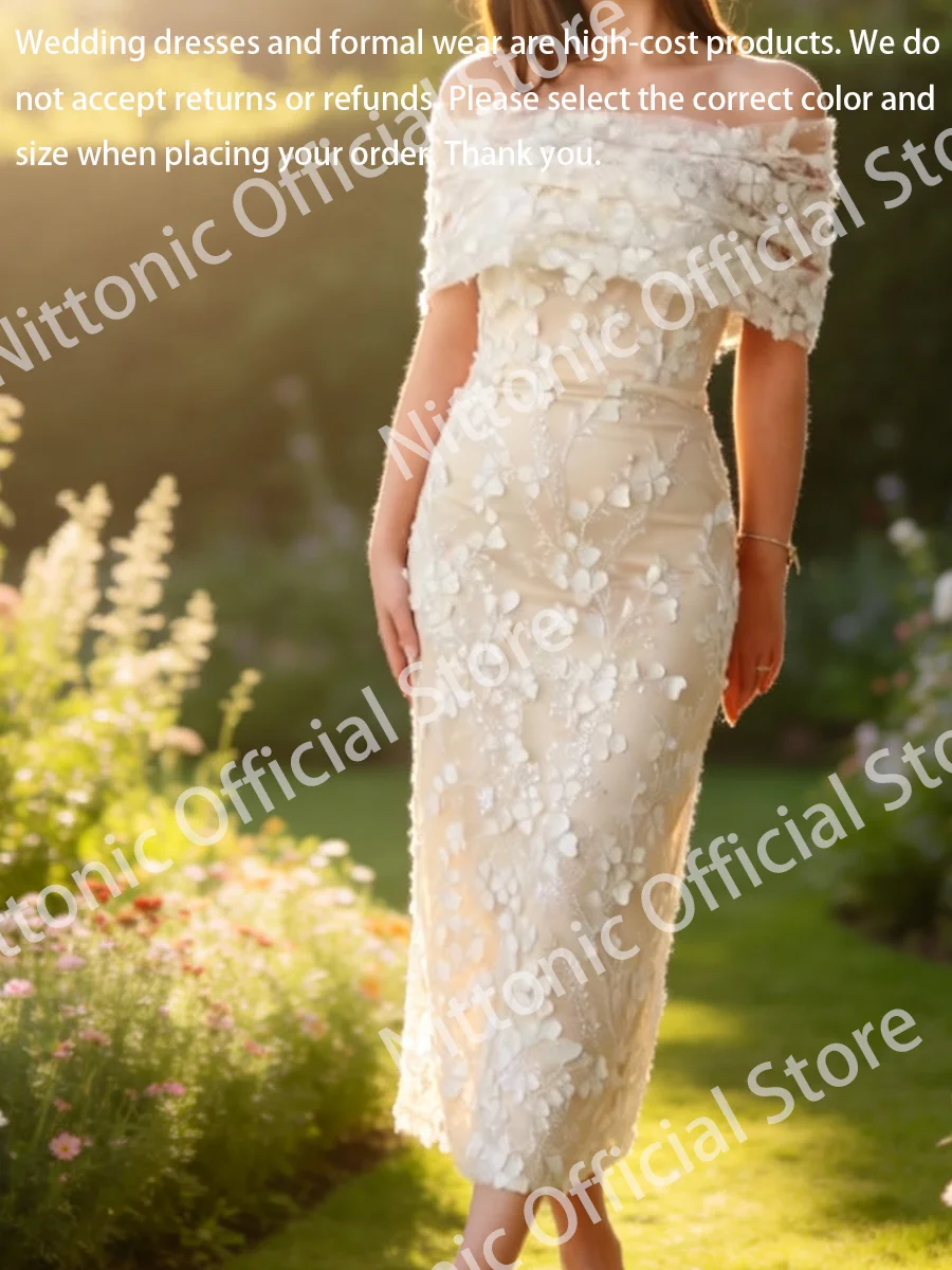 Modern Off The Shoulder Appliquins Floral Sleeveless Sheath Bride Wedding Dresses Bridal Gowns Customized