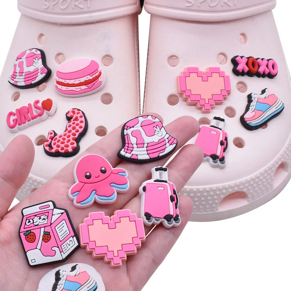 Wholesale 1pcs PVC Shoe Accessories for Crocs Charms Pink Bear Poodle Badge Women Sandals Buckle Kids Pins Girl Decoration Jeans