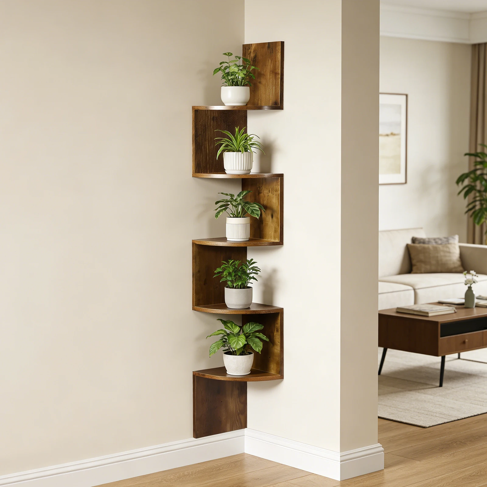 5-stufiges Eckregal, wandmontiertes schwebendes Eckregal, Eckbücherregal für Wandmontage, Wohnzimmer, Schlafzimmer, Badezimmer, Home-Office