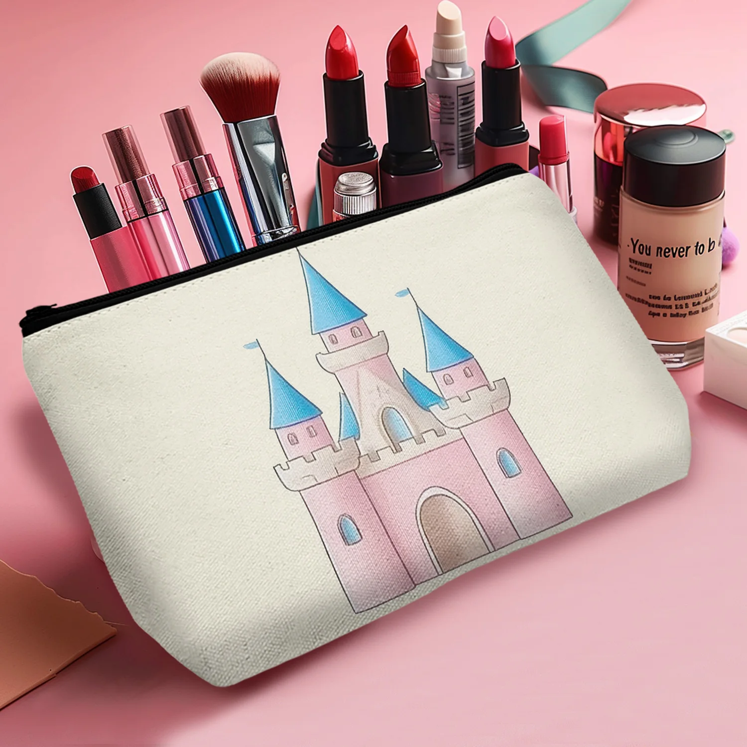 1Pc Cartoon Cute Castle Cosmetic Bag Simple And Durable Zipper Portable Women'S Cosmetic Bag Best Gift For Friends A