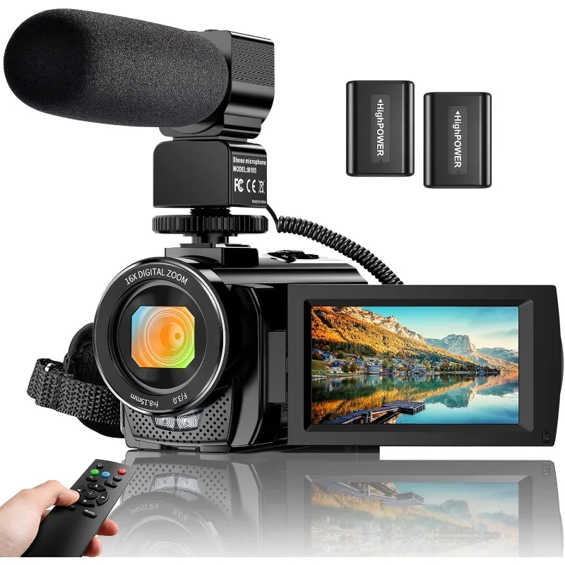 YouTube Vlogging Camera Recorder FHD 1080P 24.0MP 3.0 Inch 270 Degree Rotation Screen 16X Digital Zoom Camcorder wi