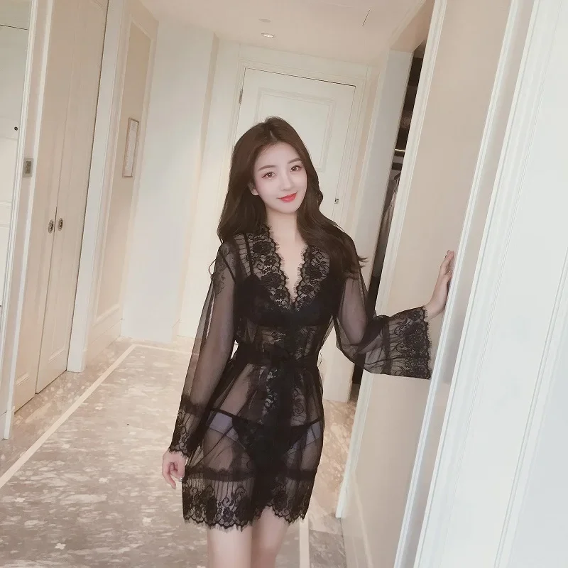 

Women'S Interest Underwear Transparent Perspective Net Yarn Sexy Lace Nightdress Tempting Nightgown Suit