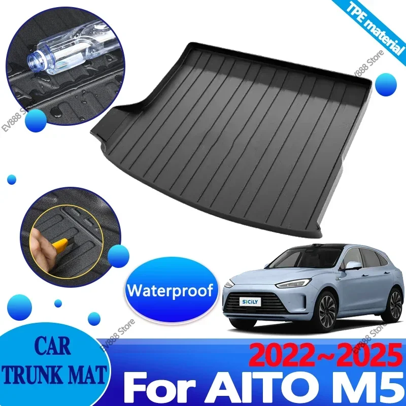 Car Trunk Floor Mat for Seres AITO M5 Accessories 2022~2024 2025 Waterproof Carpet Protector Luggage Upholstered TPE Storage Pad