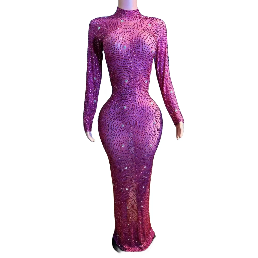 

Full Rhinestone Women Sparkly Evening Party Birthday Queen Dress Carnival Stage Performance Drag Queen Costume Stretch Wear