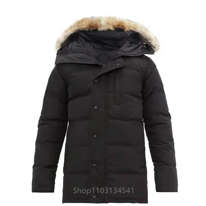 Real Coyote Fur Men Canadian Carsons Parka Goose Down Jacket Warm Outdoor Coat Wind Waterproof Classic Style Quality