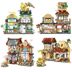 Creative mini foldable city street view building Lemon Tea Shop assembled model street children toys Christmas holiday gifts