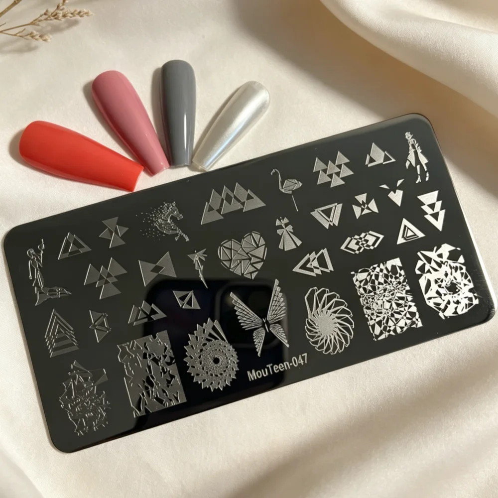 MouTeen047 Geometric Abstract Nail Stamping Plate Butterfly Flamingo Horse Pattern Stamp Plate DIY Manicure Printing Template