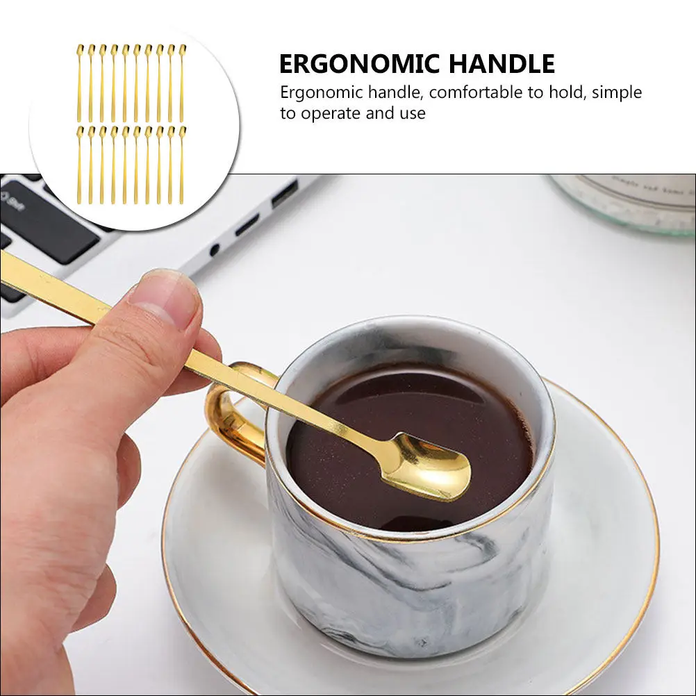 20Pcs Coffee Spoon Stainless Steel Stir Mixing Spoon Bar Ice Scoop Household Tableware Ergonomic Long Handle Household Tableware