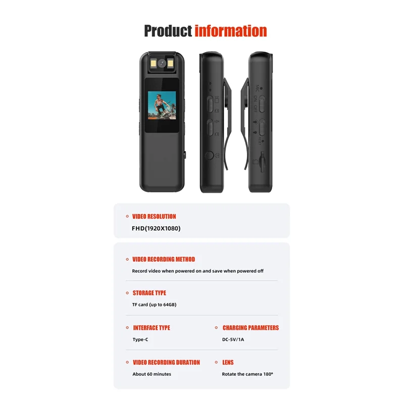 ABZZ-HD 1080P 2 مليون بكسل كاميرا رياضية محمولة مسجل الاجتماعات المحمول التسجيل المباشر مع العرض