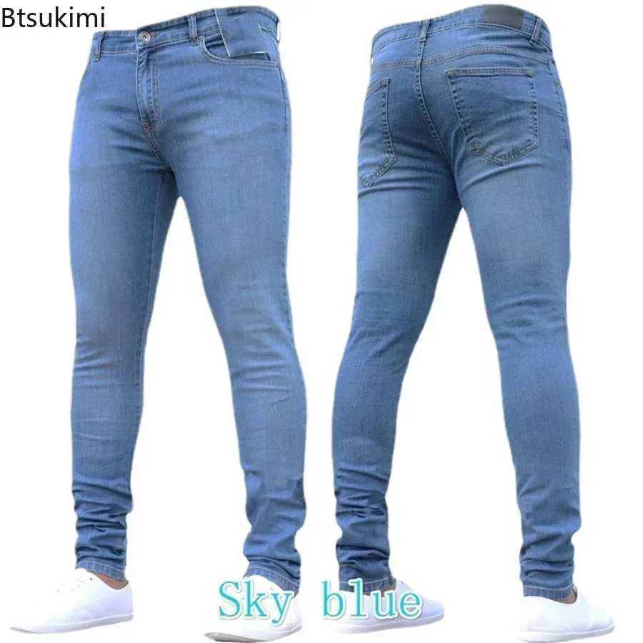 

2025 Мужские повседневные джинсы Брюки Стрейч-джинсы с высокой талией на молнии Мужские облегающие брюки Мужские брюки-карандаш Джинсовые узкие джинсы для мужчин