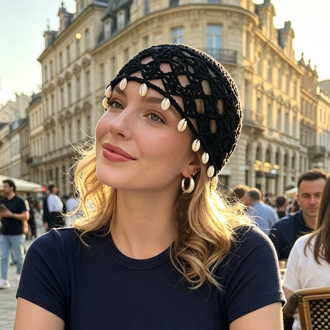 Fashion Shell Crochet Hat Women Hollow Pullover Hat Summer Beach Beanie Breathable Bandana Hat Mesh Knitted Hat Skull Hat